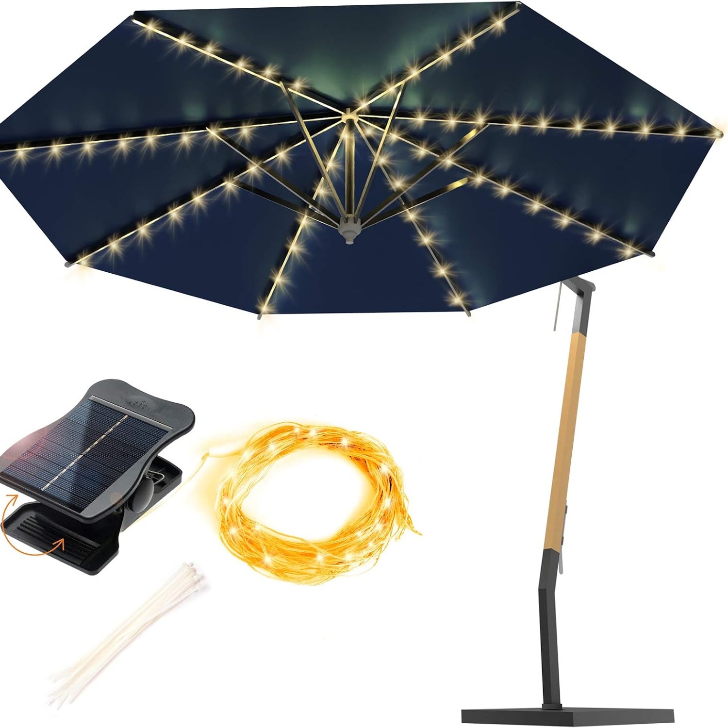 VOOKRY Warm White Solar Umbrella Lights